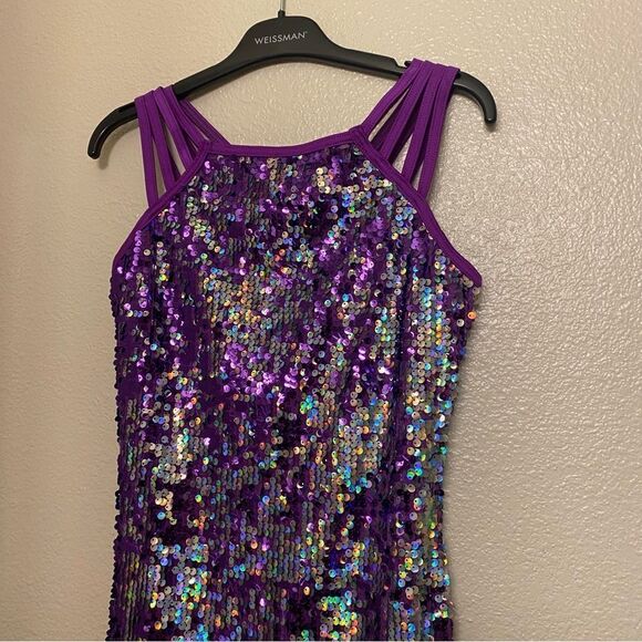 WEISSMAN Dance Costume purple sequin Hologram Sparkle shift Dress D12149 LC/XLC - Picture 5 of 10